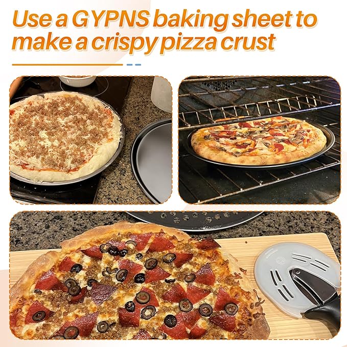 13 Inch Nonstick Pizza Pan Fit for Breville Smart Oven BOV800XL, BOV845BSS Countertop Oven Accessories Round Pizza Tray Replacement, with 50 Pcs Parchment Paper Sheets(Heavy Carbon Steel)