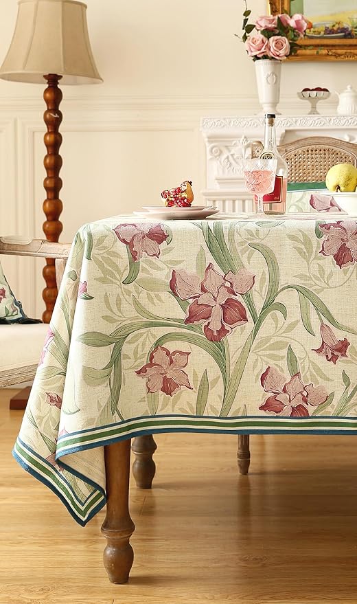 patdrea Designer Green Long Rectangle Tablecloth,Framhouse Vintage French Violets Pattern Elegant Tablecloths,Table Cover Decor for Kitchen Dining Christmas,Party,Thanksgiving,63"x102"-Tara a