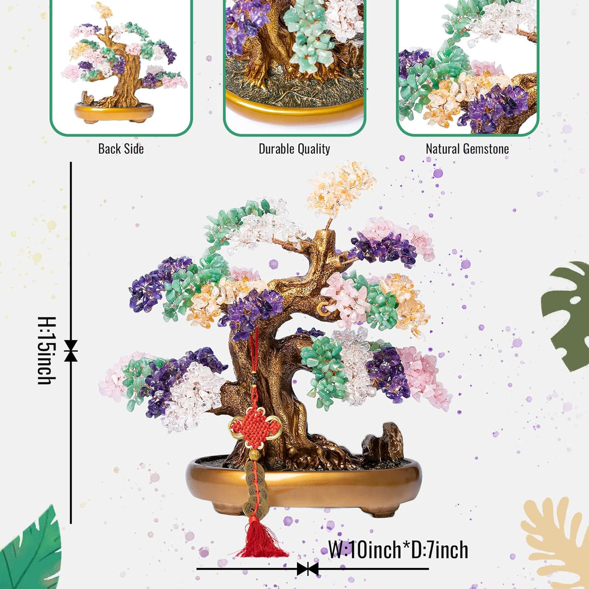 Natural Chakra Gemstone Crystal Bonsai Tree of Life Large Feng Shui Money Tree for Luck and Wealth Desk Decoration(1,251 Gem Count)