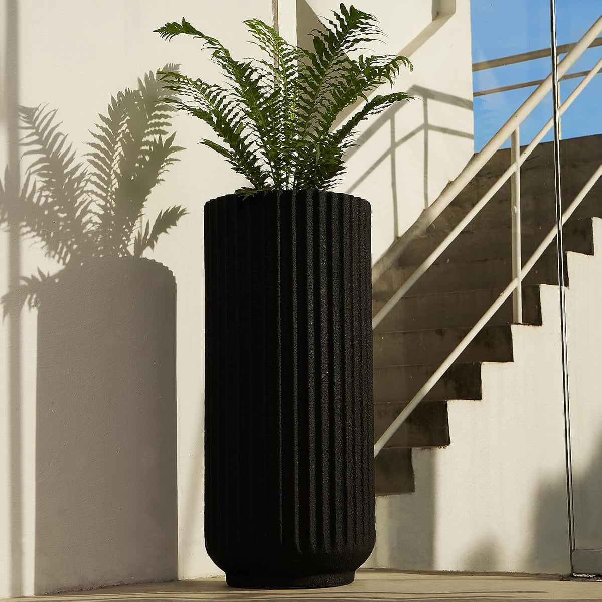 31.5 Inch Tall Roman Column Concrete Planter(14.2Dx31.5H,36 Pounds),Durable All-Weather Use with Drainage Holes,Large Tall Round Planter for Outdoor Indoor Plants