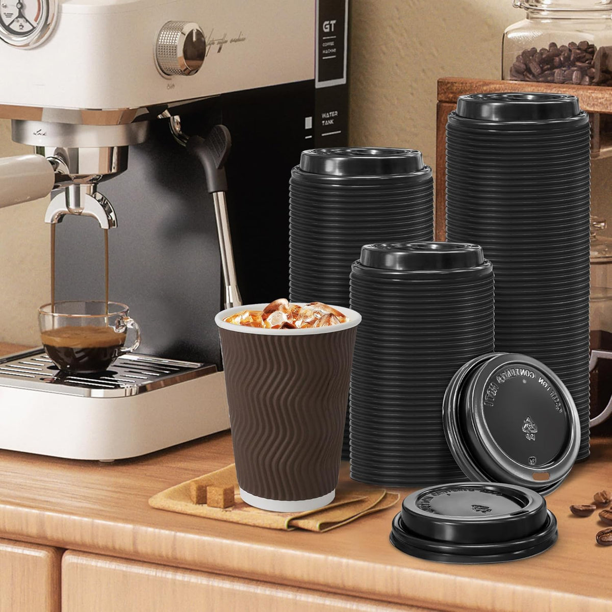 200 Pack Black Coffee Cups Lids 3.54'', Disposable Plastic Lids for 10, 12, 16, 20, 24 oz Paper Cups, Hot or Cold Drinking Cup Lid for Espresso, Hot Beverage