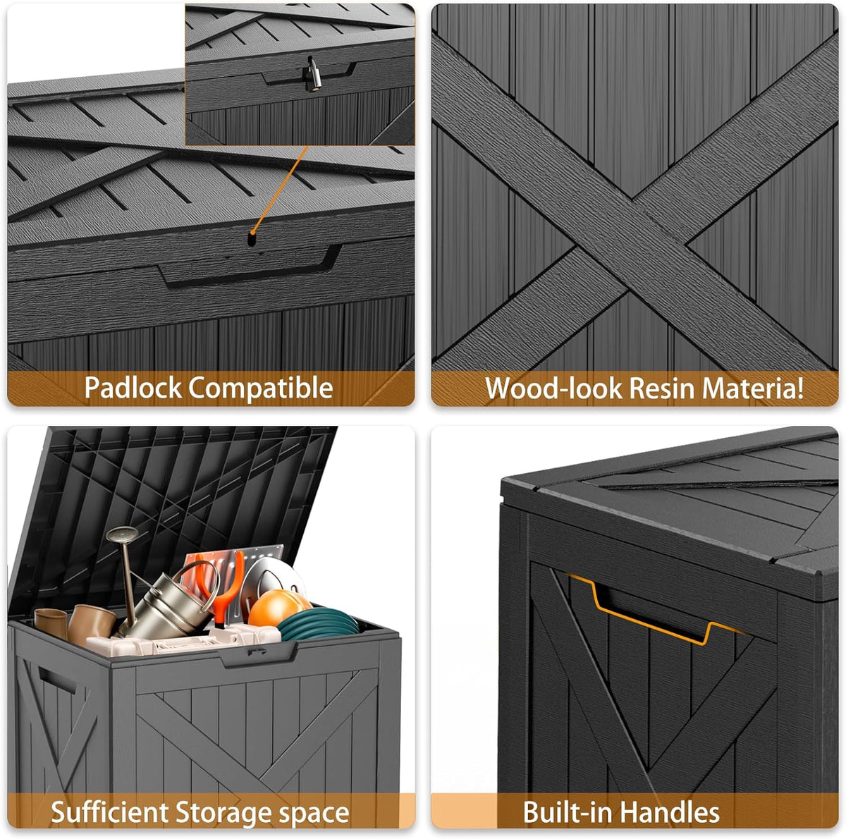 DRATO 32 Gallon Deck Box X pattern, Outdoor Storage Box for Patio Cushion, Sports Equipment, Garden Tools,Waterproof Patio Storage box, Lockable