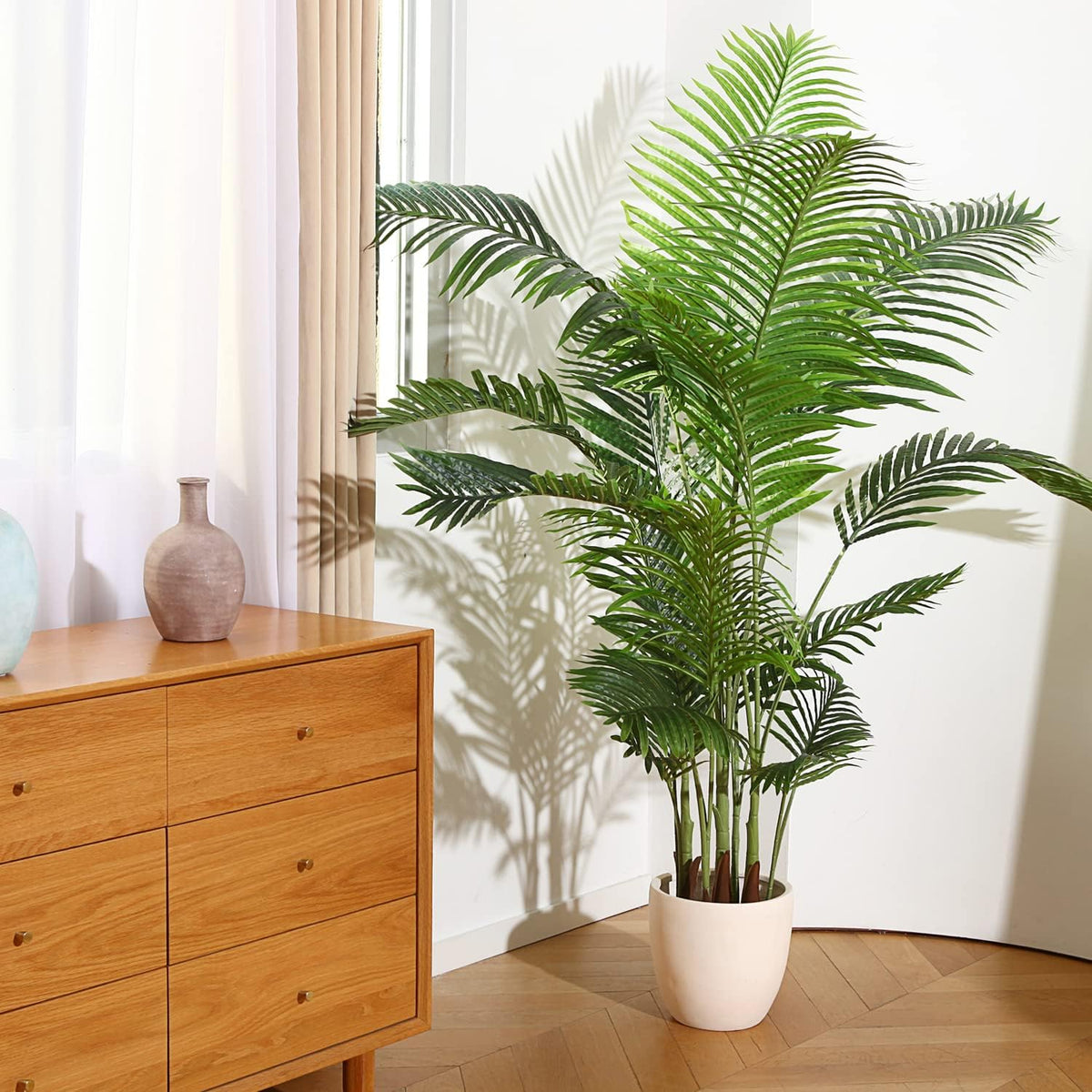 Fopamtri Artificial Areca Palm Tree 6 Foot UV Resistant Fake Palm Plant with 20 Trunks Potted Faux Tree for Indoor or Outdoor Decoration Silk Dypsis Lutescens Plants for Home Office, Set of 2