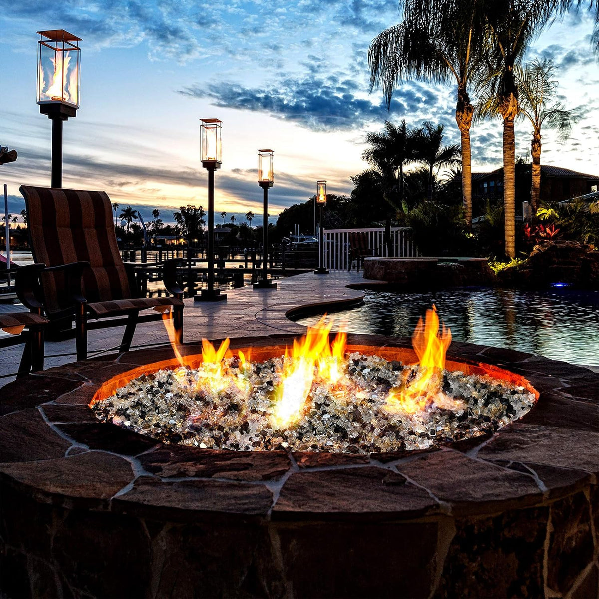 Mr. Fireglass 10 Pounds Blended Reflective Fire Glass for Fire Pit Fireplace and Landscaping, 1/2 Inch Mixed Colored High Luster Fireglass Rocks for Outdoor and Indoor Use Gold+Onyx Black+Platinum