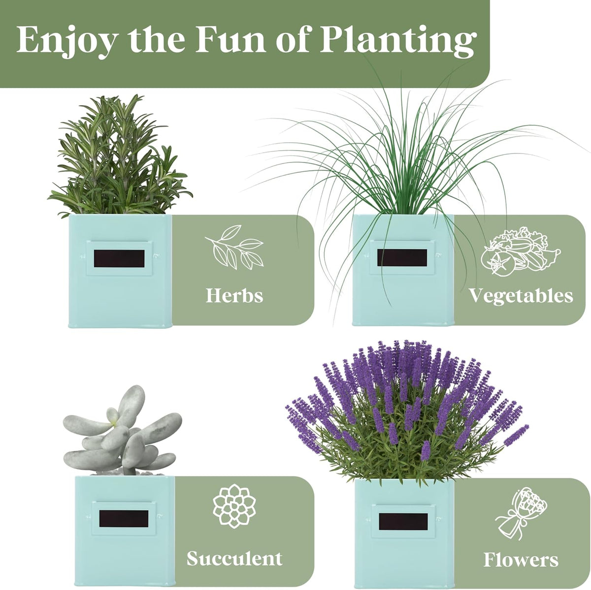 PERFNIQUE Indoor Herb Garden, Herb Planter Set with Tray, Farmhouse Indoor Plant Pots, Windowsill Herb Garden with Drainage(Planter only) for Indoor/Outdoor, Window Pots (Mint)