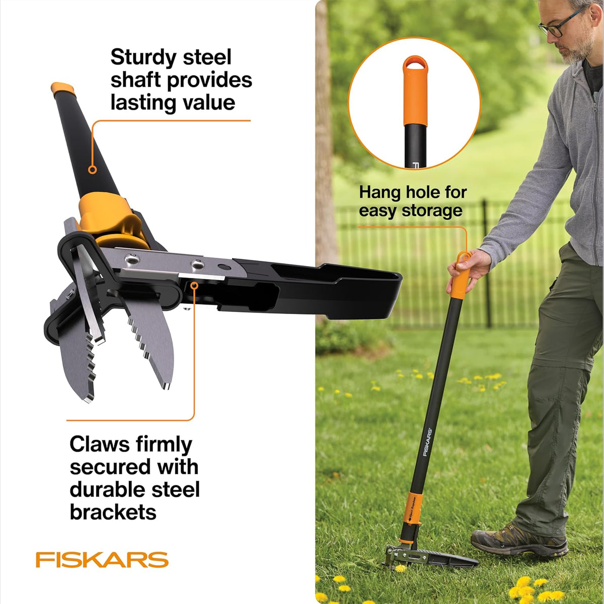Fiskars 3-Claw Stand Up Weed Puller Tool, Gardening Weeder, Hand Weeding Tool with 39" Long Ergonomic Handle with Easy-Eject Mechanism