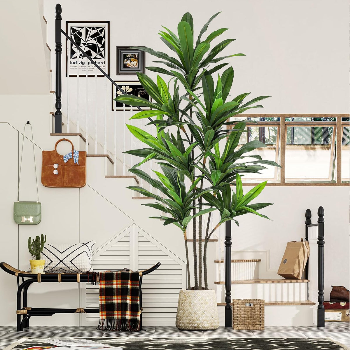 VIAGDO Dracaena Silk Plant Artificial 6ft Faux House Plants Evergreen Dracaena Marginata Fake Yucca Palm Trees in Pot Realistic Dragon Tree for Living Room Home Office Decor Indoor Outdoor