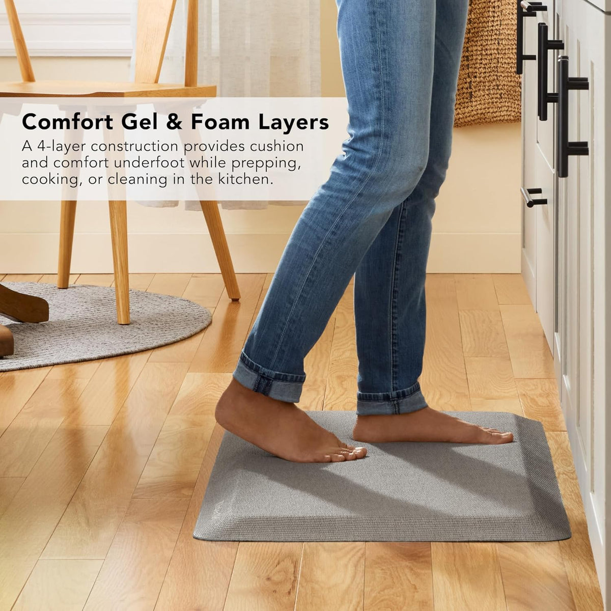 KitchenAid Gourmet Series Kitchen Comfort Gel Mat, Solid Basketweave, Matte Grey, 20"x39"