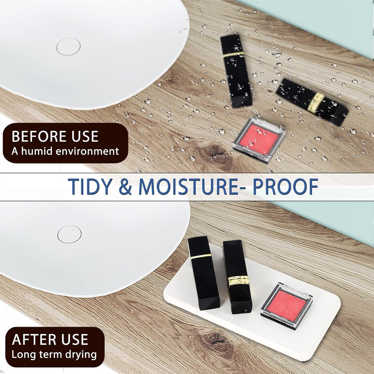 4PCS Water Absorbing Stone Tray, Quick Drying Diatomite Stone Sink Tray, Water Absorbent Stone Coasters for Bathroom Counter, Kitchen Soap Dish Holders Toothbrush Holders in Modern Home