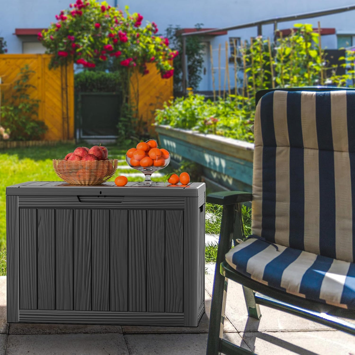 45 Gallon Waterproof Outdoor Storage Box,Resin Deck Box,Lockable Outside Storage Box Container for Patio Furniure,Garden,Tools (45 Gallon,Black)