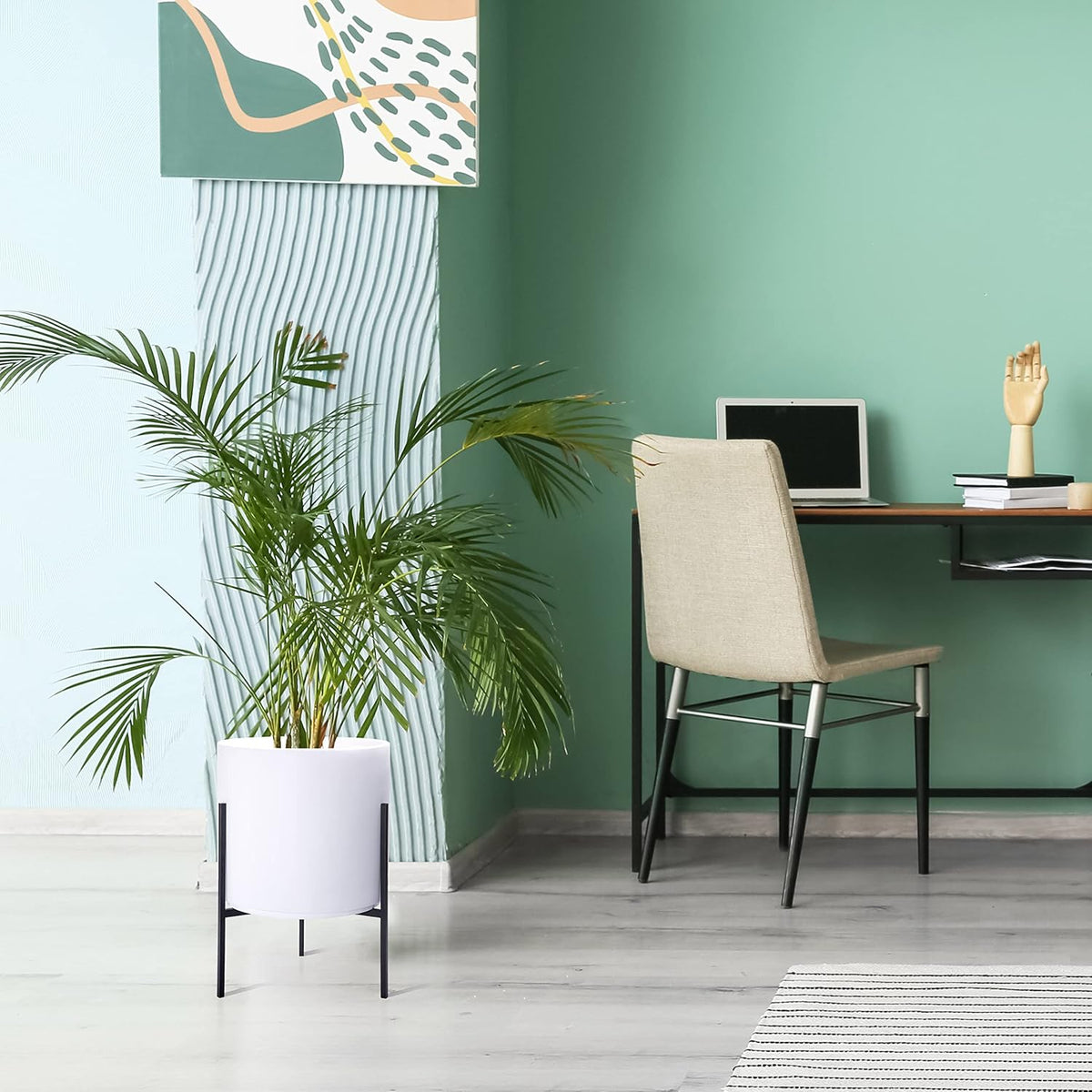 D'vine Dev Modern White Plants Pot Cylinder Planter with Heavy Duty Stand, Large 12 Inch Pot, 18.9 Inch with Stand Height, 96-T-A-3