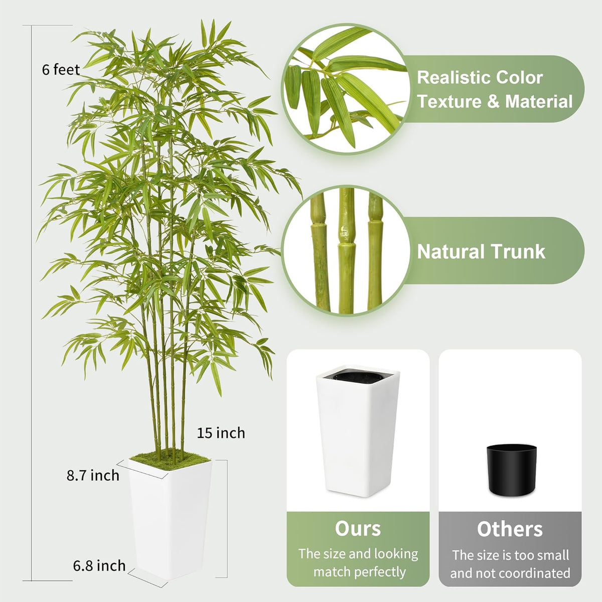 Artificial Bamboo Tree 6FT Tall Fake Plants for Home Office Living Room Decor Indoor (Write)