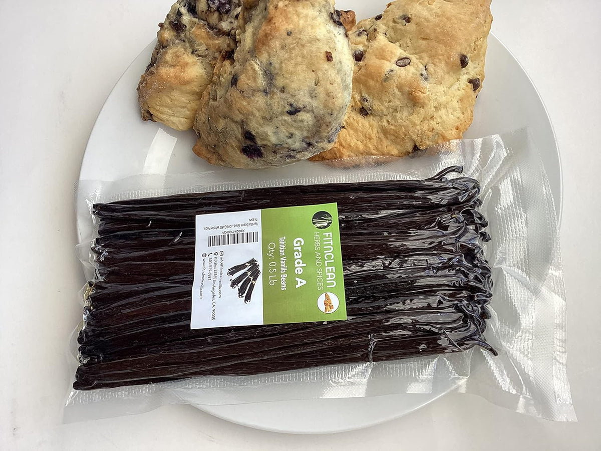 8oz Vanilla Beans Grade A Tahitian 6"-7" Bulk (1/2Lb) for Extract, Cooking and Baking by FITNCLEAN VANILLA| 0.5 Pound Fresh Gourment Natural Raw NON-GMO Whole Pods.