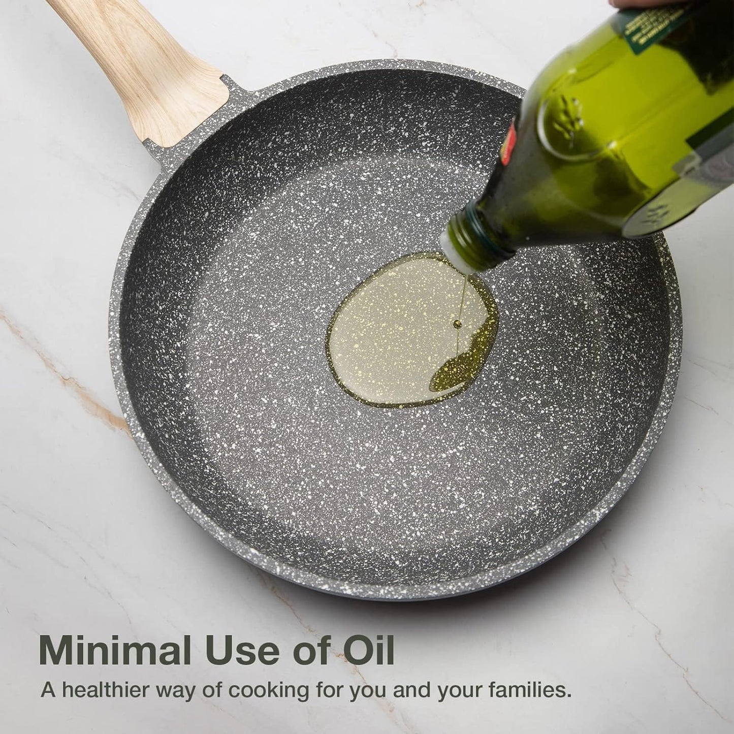 CAROTE Non Stick Frying Pan Skillet, Nonstick Granite Fry Pan with Glass Lid, Egg Pan Omelet Pans, Stone Cookware Chef's Pan, PFOA Free (Classic Granite, 10-Inch)
