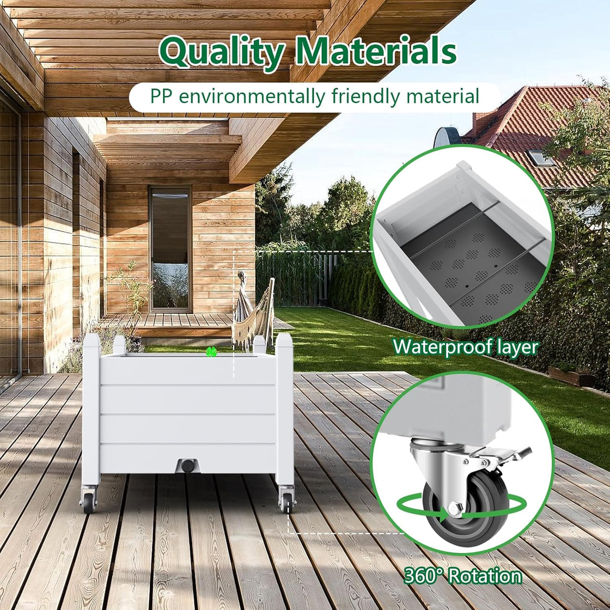 Horticulture Garden Bed, Divisible Resin Planter Box for Backyard, Patio, Balcony, with 4 Legs and 4 Swivel Lockable Wheels(Ashen,43.31 * 17.72 * 17.56)