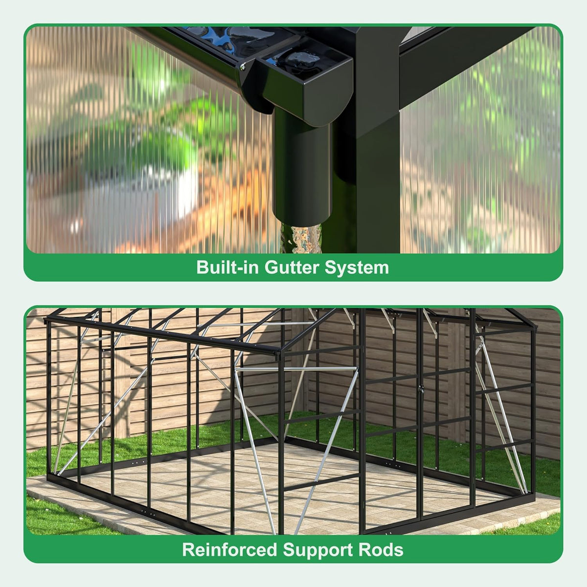 WKM 10x12 FT Greenhouse, Enhanced Aluminum Frame Greenhouses for Outdoors Withstands Strong Wind or Snow, Green House with Swing Door, Green Houses for Outside Garden Backyard, Black