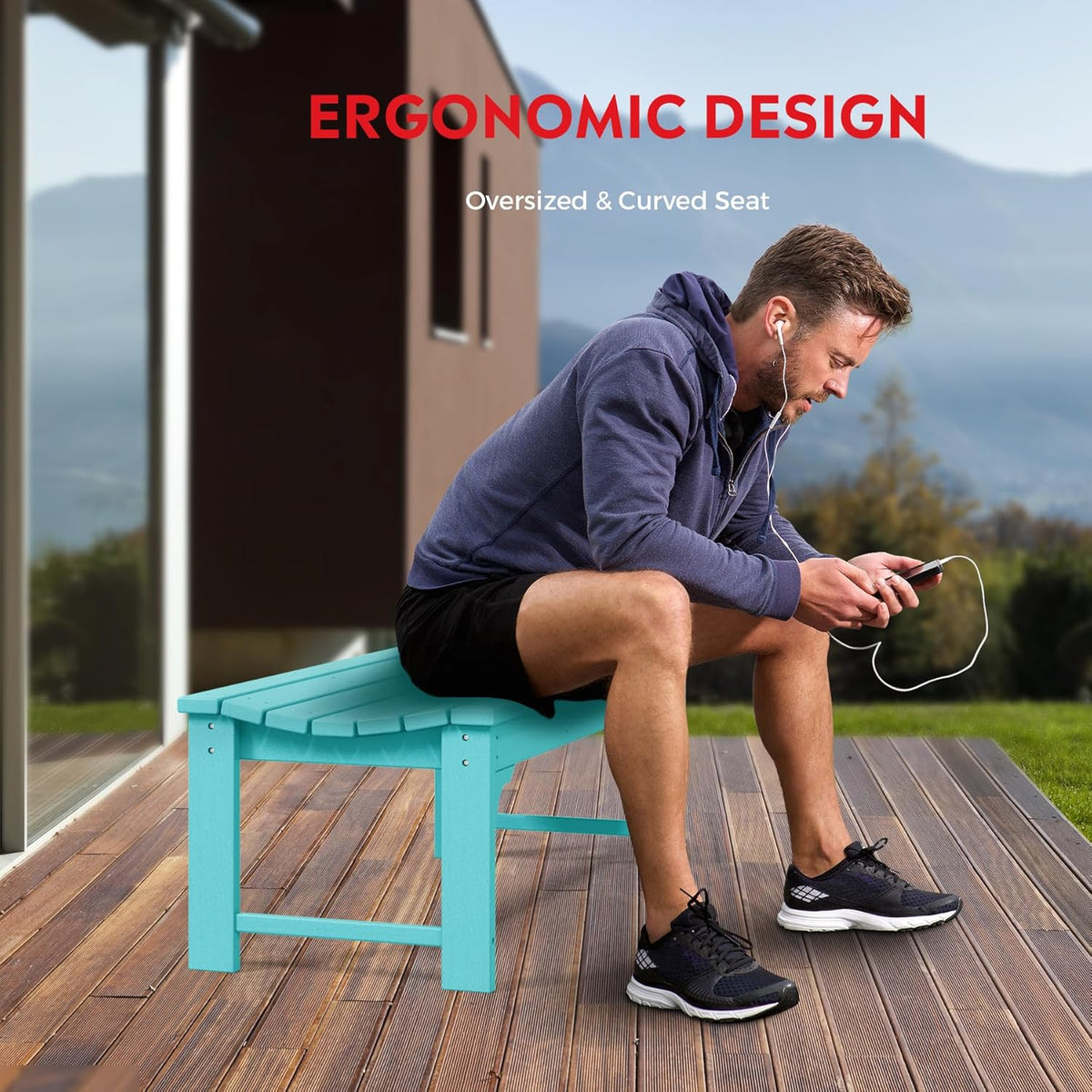 Outdoor Benches Weatherproof, All Weather Resistant Park Bench Poly Lumber Backless Garden Bench Seat for Entryway Front Porch, Turquoise