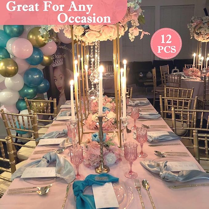 Plastic Wine Glasses, Plastic Goblets Vintage Style Cordial Unbreakable Drinking Glasses,Reusable Drinkware for Wedding Reception, Grand Event Party Supplies, Mother's Day(12, Pink)