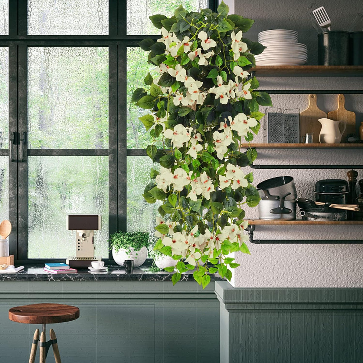 Artificial Hanging Flowers Bougainvillea, UV Resistant Fake Plastic Faux Flower Fabric Vine for Indoor Outdoor Garden Porch Eave Wedding Wall Décor