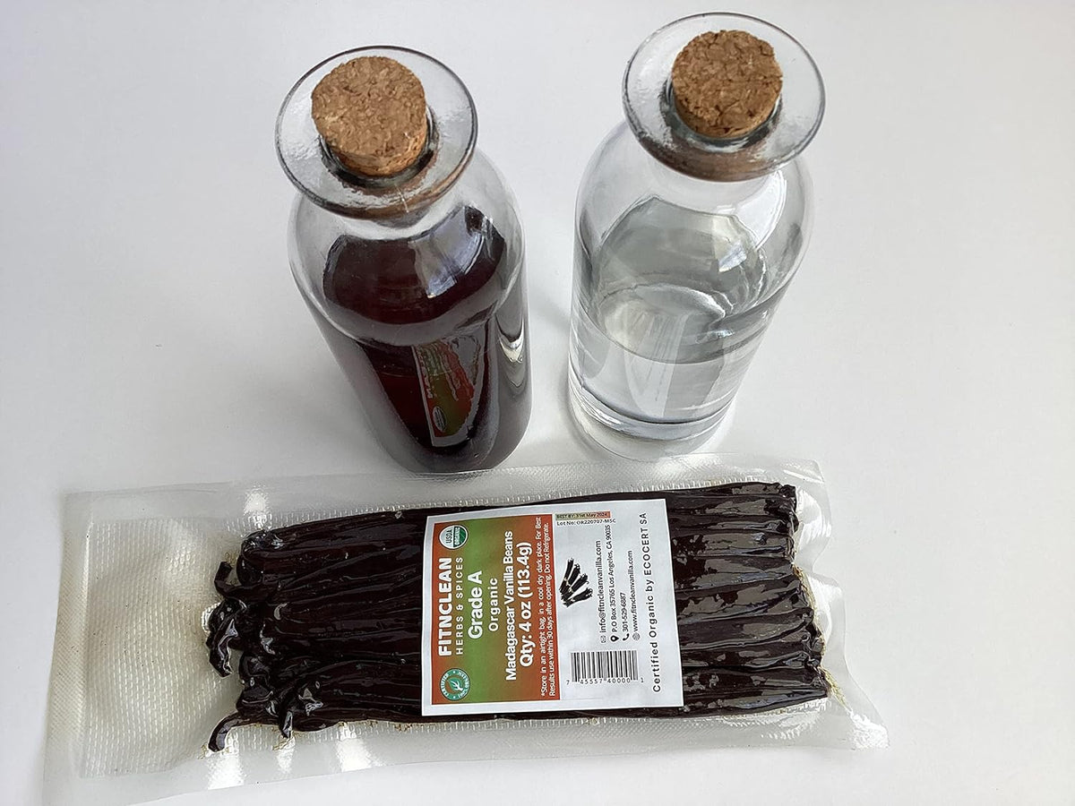 4oz Organic Madagascar Vanilla Beans Grade A. Certified USDA Organic. 6"-8" by FITNCLEAN VANILLA. Bulk for Extract, Cooking and Baking by the Weight 0.25 Pound (1/4Lb) Bourbon Fresh NON-GMO Pods.