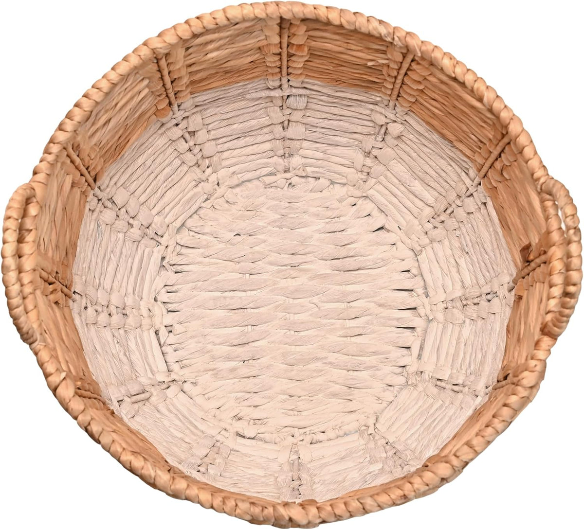 happimess BSK1003E Laurel 19.49" Bohemian Handwoven Abaca Hamper Basket with Handles, Seagrass Container for Decoration in Bedroom, Living Room, Laundry Room, Entryway, Natural, Natural/White