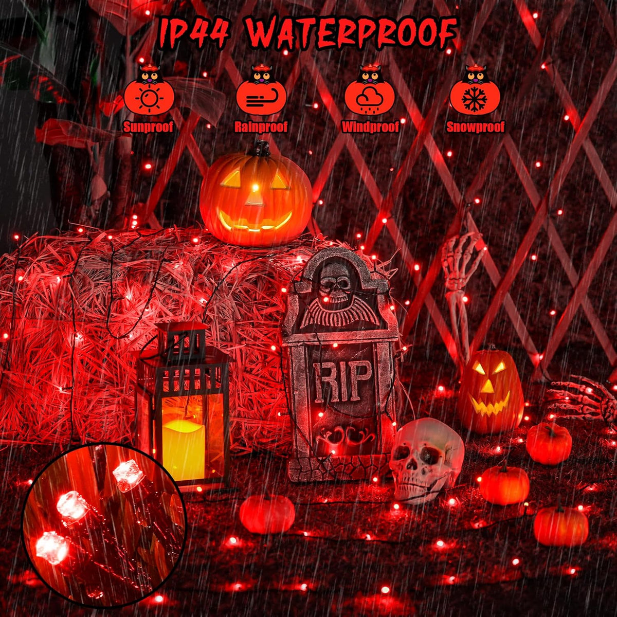 JMEXSUSS 2 Pack Red Solar Lights Outdoor Waterproof, Total 400 LED 151FT Red Halloween Lights, 8 Modes Solar Christmas String Light for Outside Yard Patio Garden Tree Decorations