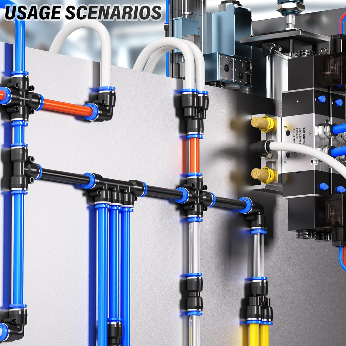 TAILONZ PNEUMATIC 1/8 Inch od Push to Connect Fittings Pneumatic Fittings Kit 10 Spliters+10 Elbows+10 tee+10 Straight (40 pcs)