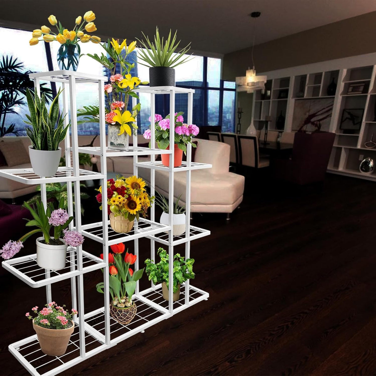4 Tier 11 Potted Metal Large Plant Stand for Indoor Outdoor Flower Pot Display Planter Shelf, White