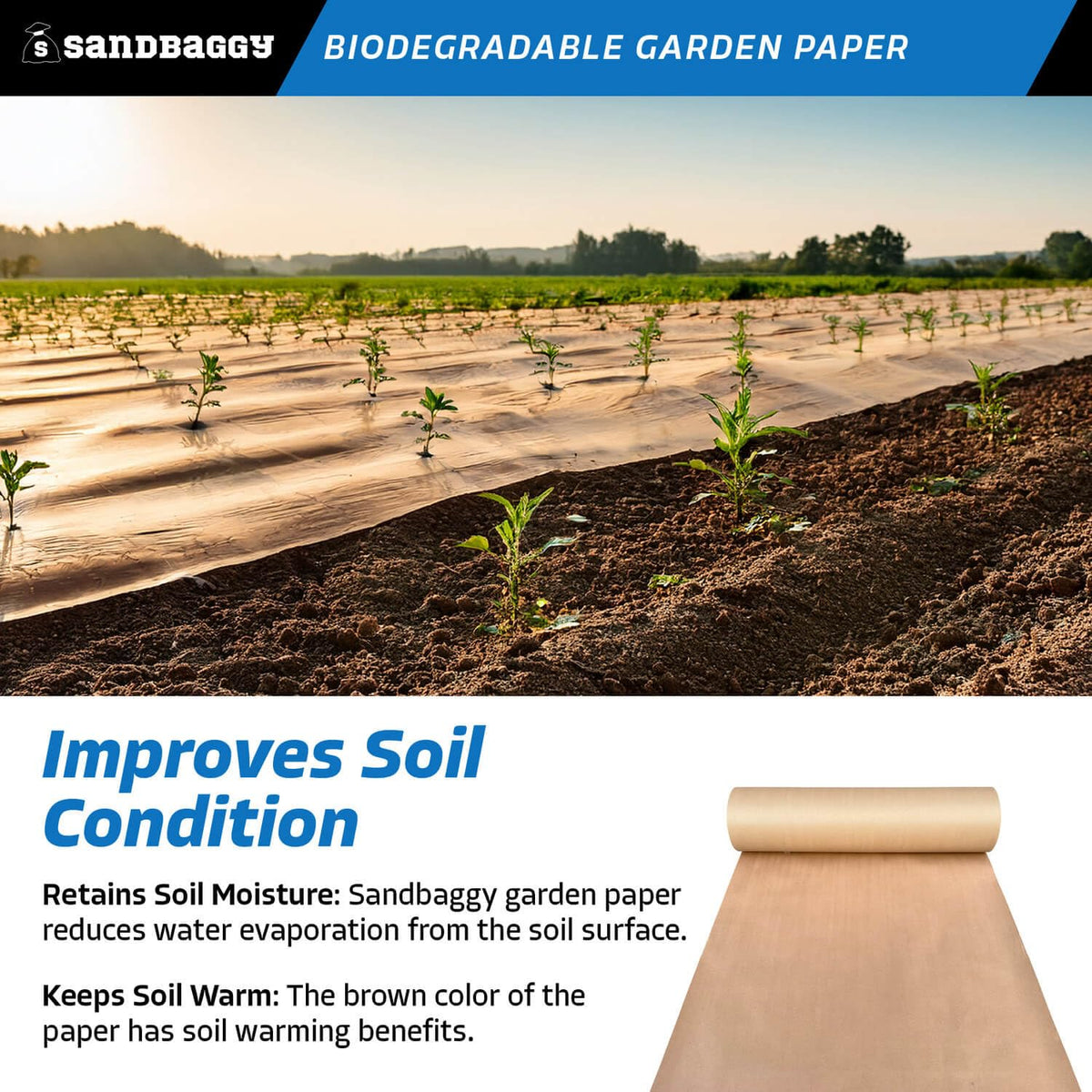 Sandbaggy Biodegradable Landscape Fabric - Garden Paper for Weeds - Paper Mulch Rolls - Made in America (5 ft x 475 ft, 10)