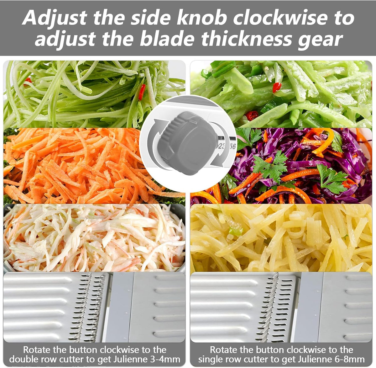 Mandoline Slicer for Kitchen, Adjustable Stainless Steel Mandoline Food Slicer, Onion Potato Cucumber Tomato Carrot Vegetable Fruit Slicer, Mandolin Veggie Cutter with Food Holder, Grey