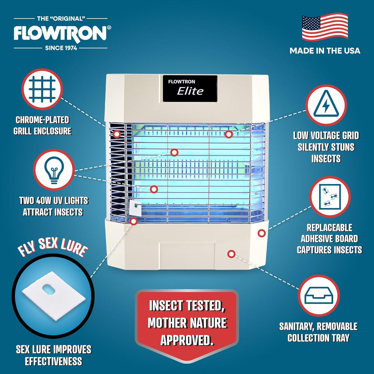 Flowtron Indoor Fly Killer | Electric Low-Voltage Bug Zapper for Gnats & Insects with 80W UV Light & Pheromone Lure, Stun Grid & Sticky Trap | 1200 Sq Ft for Kitchen, Restaurant & Barn, UL Certified