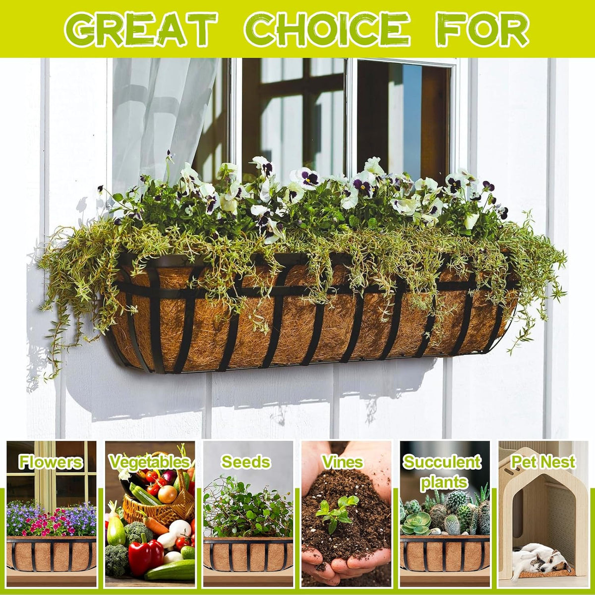 Riare 2 Pack 30 Inch Trough Coco Coir Liners for Planters, Pre-Formed Coconut Coir Replacement Liner Natural Coco Fiber Window Box Liners for Wall Planter, Window Basket Deck Railing Planter