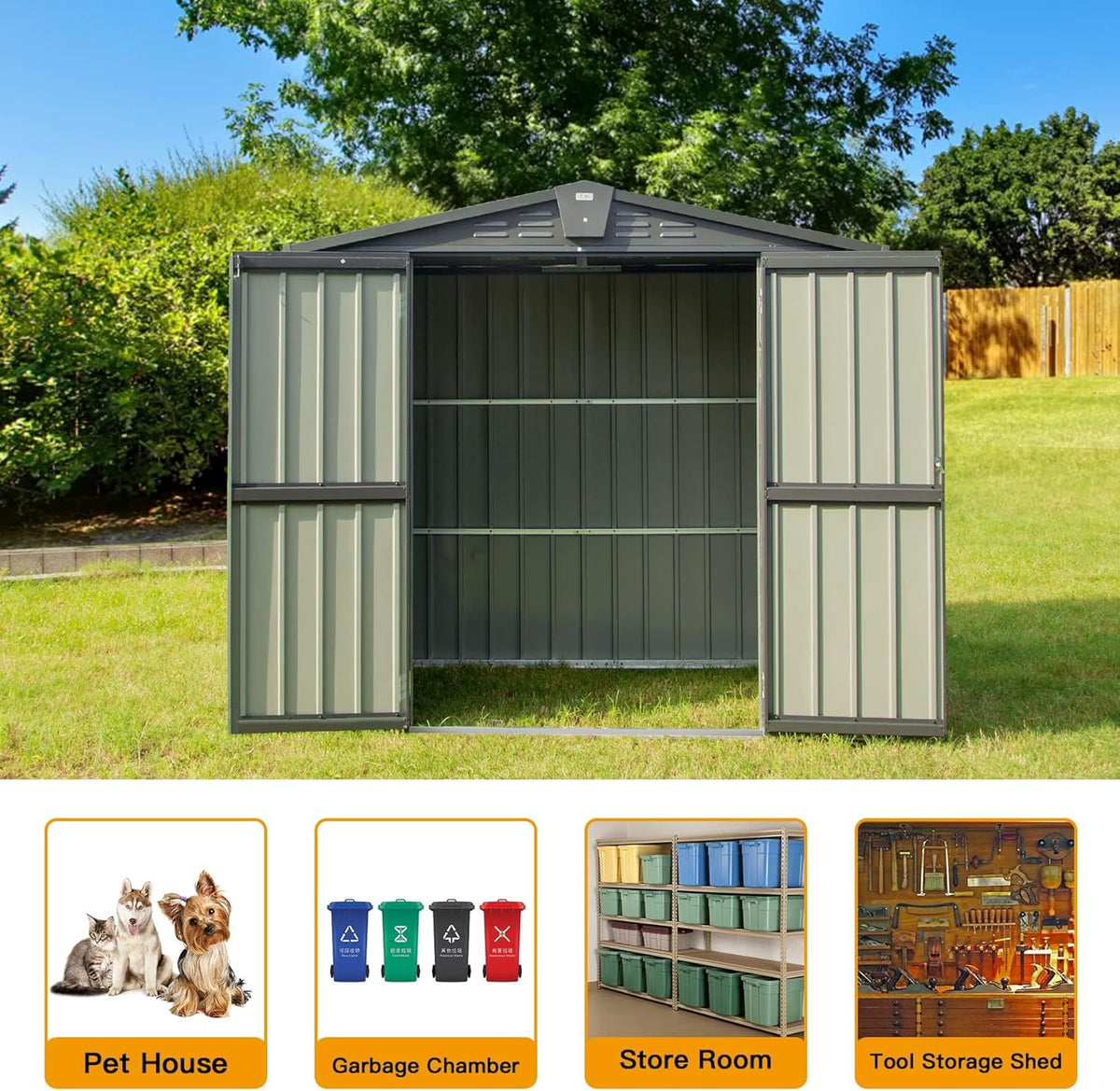 Domi Outdoor Storage Shed 6.5’ x 4.2’, Metal Garden Shed with Galvanized Steel Frame for Bike, Tools, Lawn Mowers, Outdoor Storage Cabinet with Lockable Door for Garden Lawn Patio (Dark Grey)