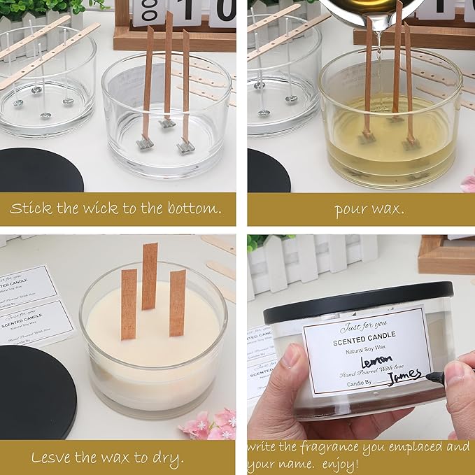 MILIVIXAY 6 Pack 24 oz Candle Jars with Metal Lids and Candle Making Kits - 3 Wick Candle Jar,Bulk Empty Clear Thick Glass Jars for Making Large Candles - Spice, Powder Containers.