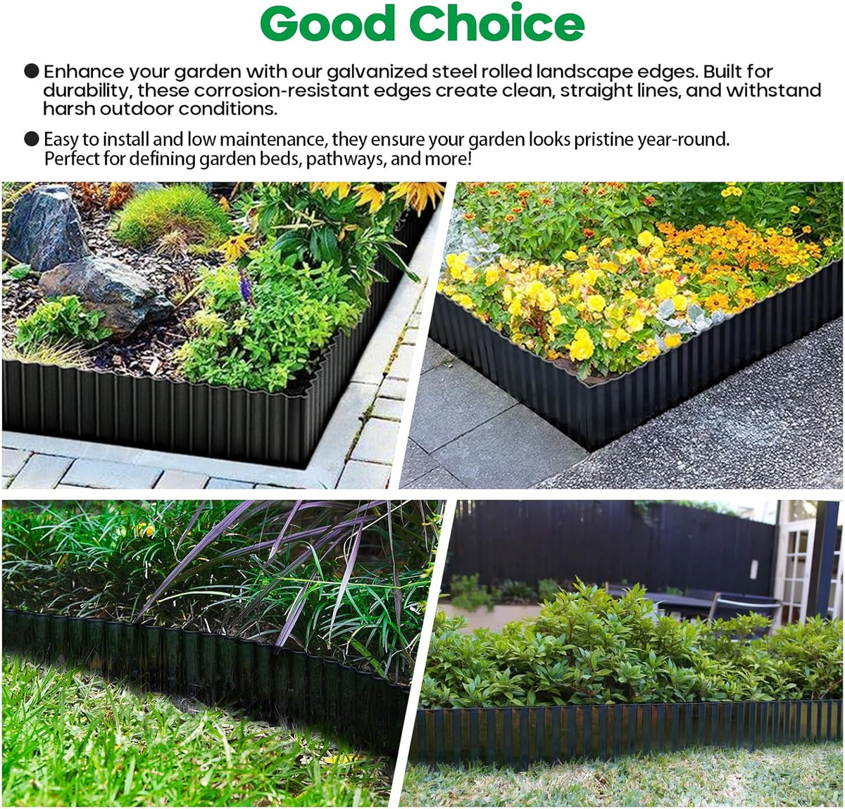 Corrugated Metal Garden Edging, Sturdy Tall Landscape Edging Borders, Perfect DIY for Flower Beds, Lawn and Pathway, Tree Surrounds, Paver Edges (Black, 10"×20FT)