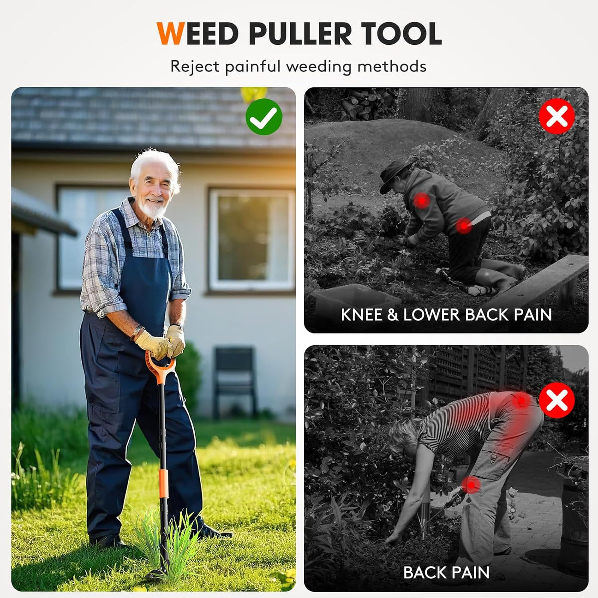 4-Claw Weed Puller Tool, 42" Stand Up Gardening Hand Weeding Tool, Upgraded Iron Claw Garden Weeder with D-Handle, Root Weeder Tool with Weed-Eject Design - Standing up Mowing is Easier