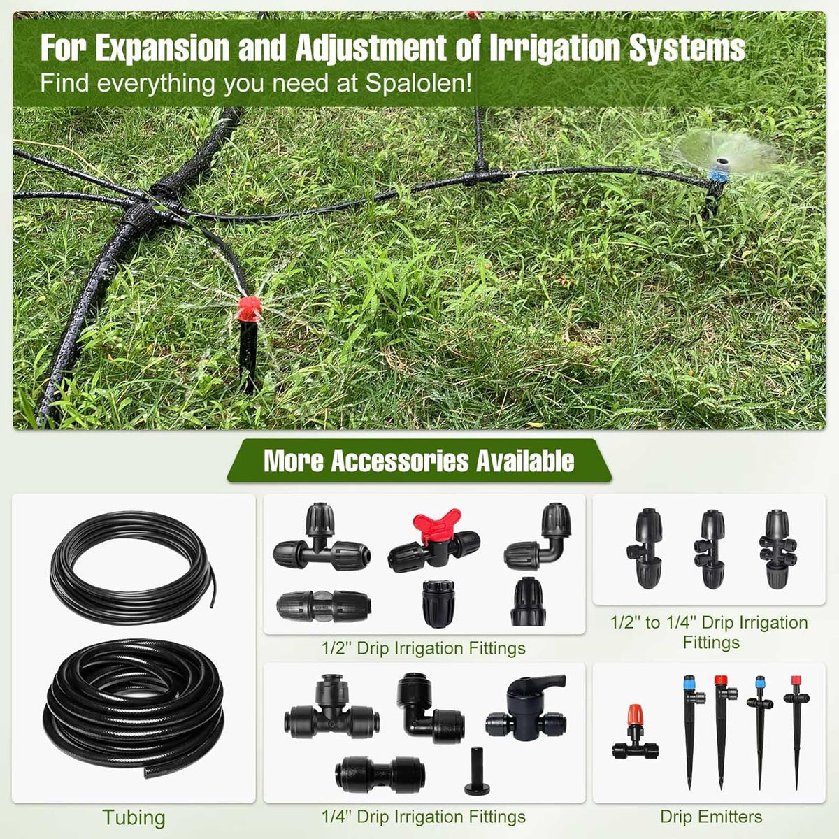 50FT 1/2 Inch Drip Irrigation Tubing with 4 Pack 1/2" to 1/4" Drip Irrigation Fittings, Drip Line Hose & Push-to-Fit 6 Way Splitter Connectors,for Drip Irrigation Parts, Drip Irrigation System