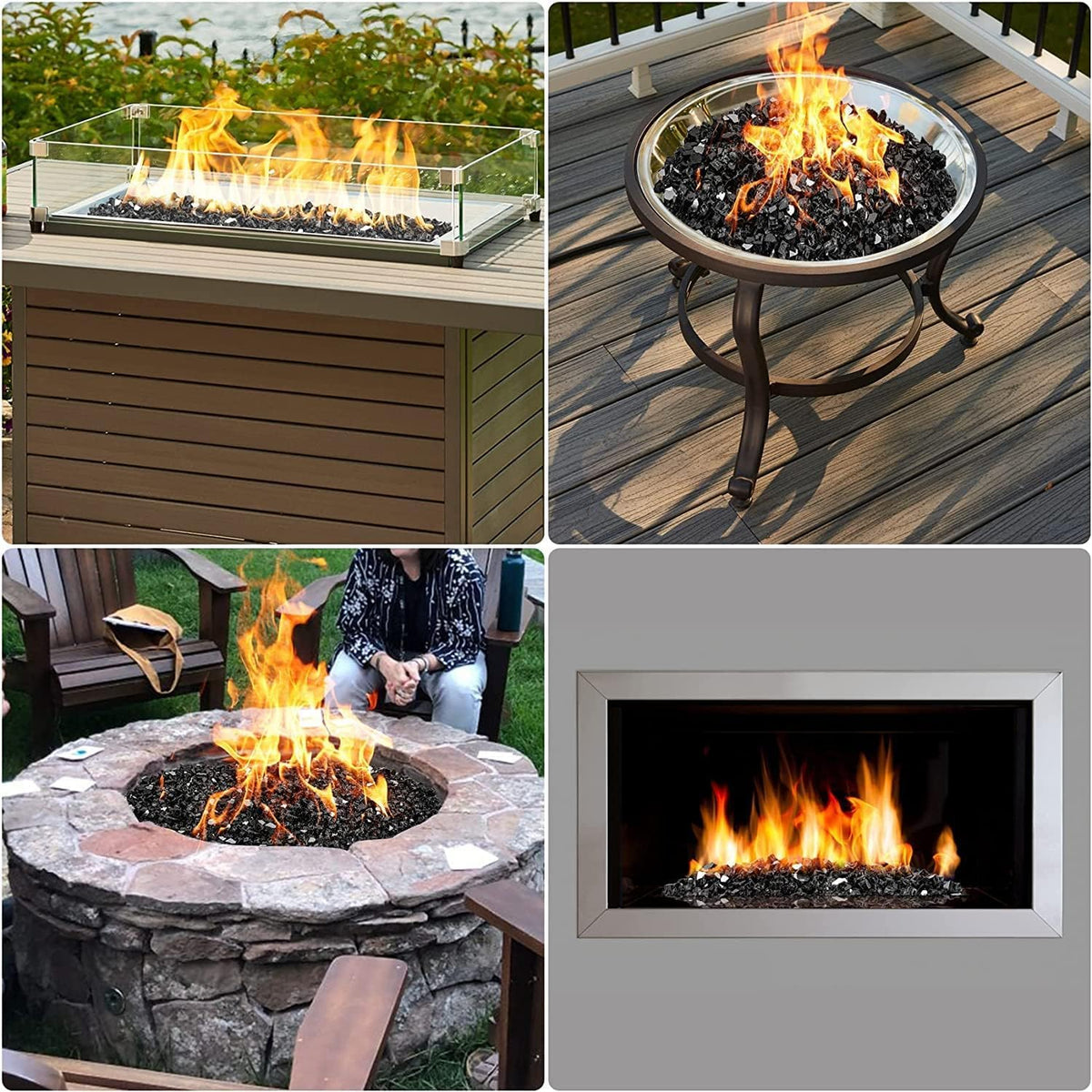 Mr. Fireglass 10 Pounds Fire Glass - 1/4 Inch High Luster Reflective Tempered Glass Rocks for Fireplace Fire Pit Table and Landscaping, Onyx Black