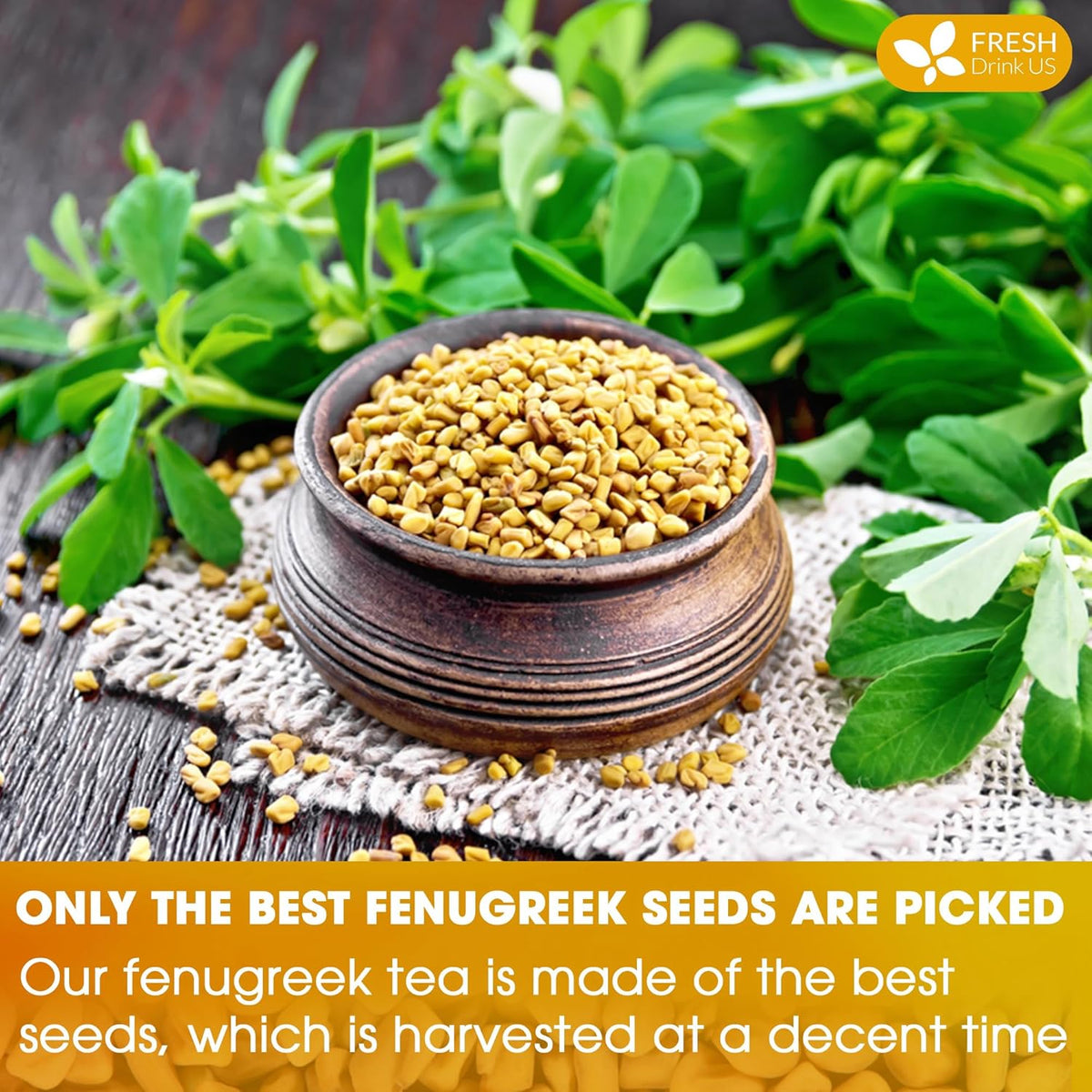 FreshDrinkUS, Premium 15 Tea Bags Fenugreek, 100% Natural & Pure from Fenugreek. Fenugreek Herbal Tea. Made with Natural Material Tea Bags. No Sugar, No Caffeine, No Gluten, Vegan.