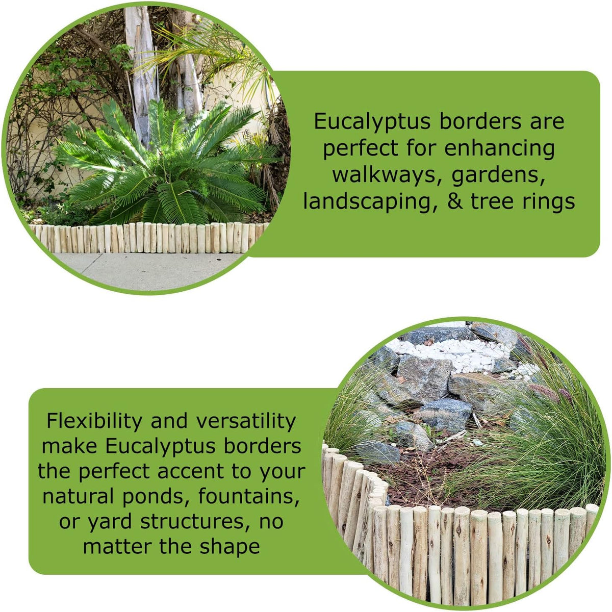 FOREVER BAMBOO Natural Eucalyptus Wood Solid Log for Landscaping Edging Lawn Garden Fence Borders 72 in L x 6 in H x 1.25 in D