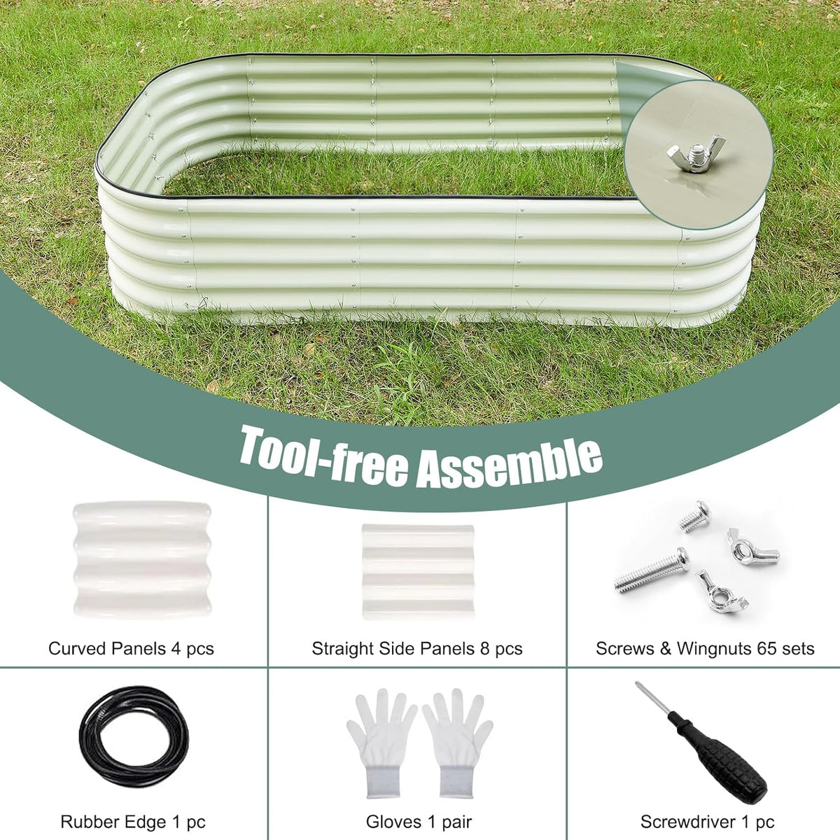 2Pcs 17" Tall Raised Galvanized Steel Garden Bed 8×2 ft Modular Planter for Gardening, Vegetables, Flowers Tall Oval Galvanized Metal 9-in-1 Raised Garden Beds Outdoor (Ivory White)