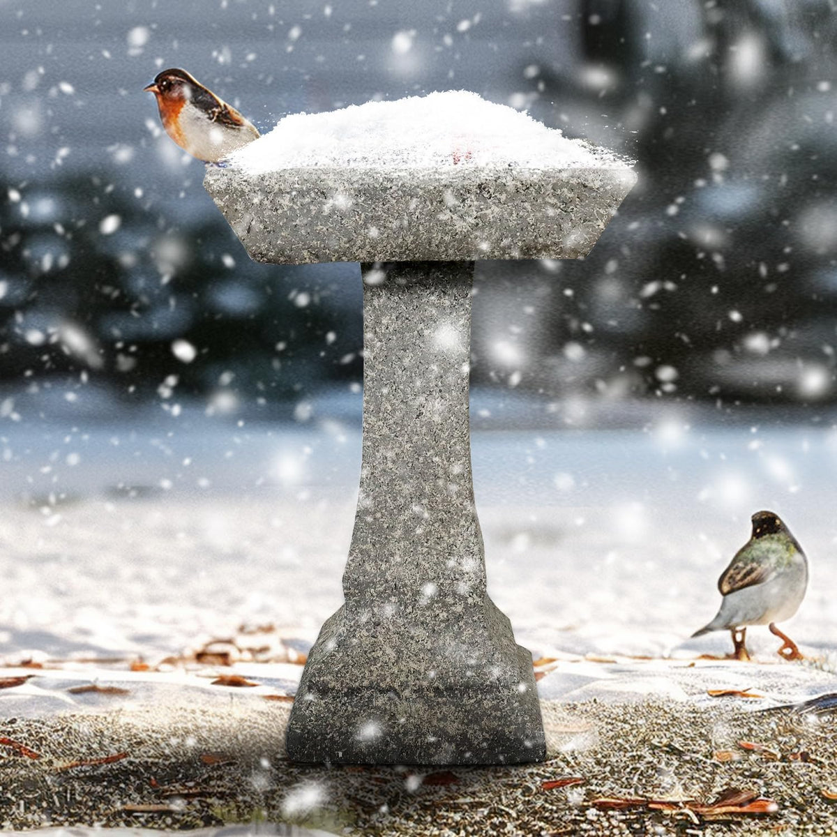 22.8" H Rustic Birdbath Freestanding Square Bird Bath with Faux Wood Finish for Garden Lawn Backyard Patio Porch Decor