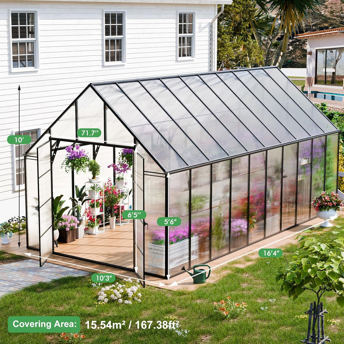 CDCASA 10x20 FT Greenhouse for Outdoors,Large Easy Assembly Large Polycarbonate Greenhouse Aluminum Greenhouses w/4 Vents Window, Swing Door Walk-in Green House for Ouside,Backyard,Garden, Black