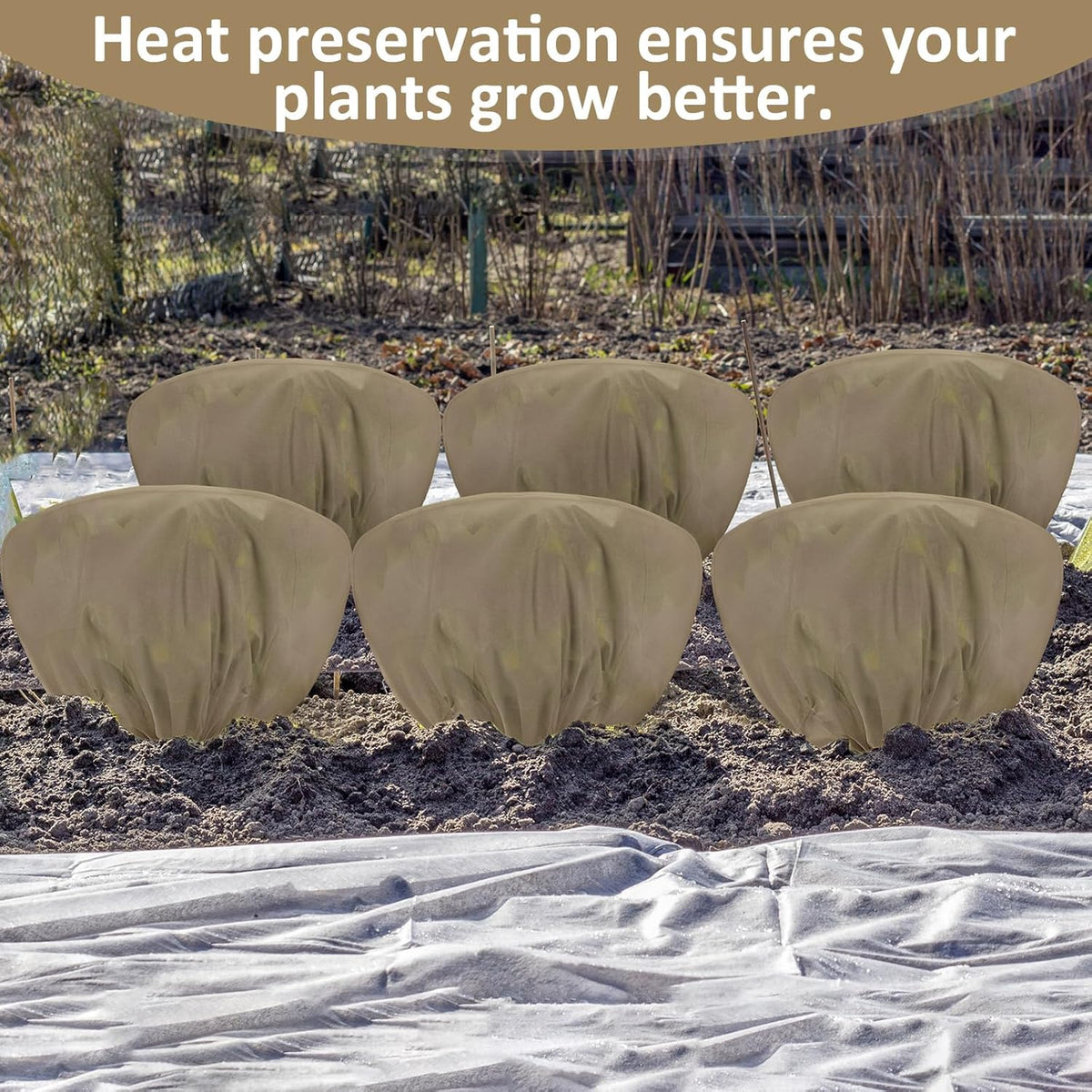 12 Pcs Winter Plant Covers Freeze Protection 39.4x23.6 Inch Horizontal Shrub Tree Rose Plant Protection Bags Frost Blanket with Drawstring for Fall Winter Outdoor Garden Planting (Brown)