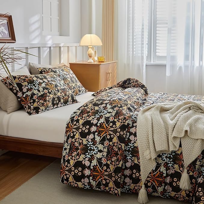 Vintage Floral Comforter Set Twin XL Botanical Flowers Pattern Paisley Comforter with 2 Pillowcases Soft Fluffy Lightweight Floral Bedding Set Vibrant Bohemian Flowers Comforter Set for All Seasons