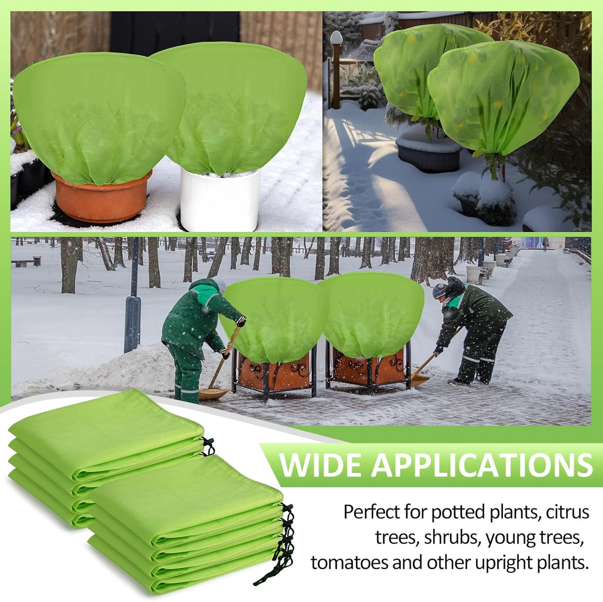 12 Pcs Winter Plant Covers Freeze Protection 39.4x23.6 Inch Horizontal Shrub Tree Rose Plant Protection Bags Frost Blanket with Drawstring for Fall Winter Outdoor Garden Planting (Green)