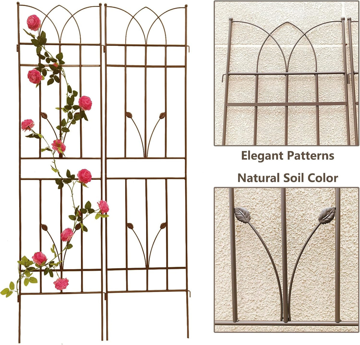 2 Pack Metal Garden Trellis 71" Fence Rustproof Garden Trellis for Climbing Plants Support Roses Flower Outdoor Lawn, Brown 6FT