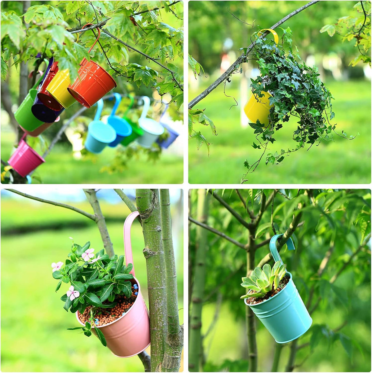 12 Pack Balcony Planters Railing Hanging, Colorful Railing Planter 5.2 Inches Plant Pots with Drainage Holes Hanging Plant Holder Indoor Hanging Planters