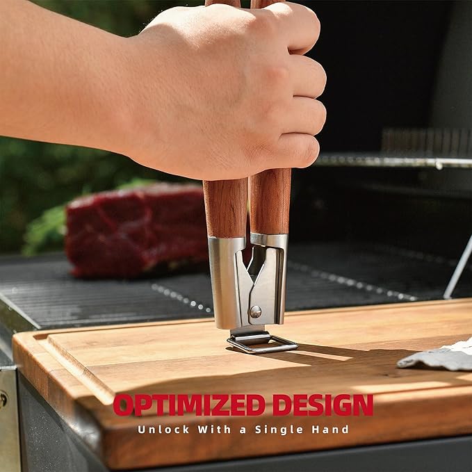 Heavy-Duty Rose Wooden BBQ Grilling Tools Set. Extra Thick Stainless Steel Multi-Function Spatula, Fork & Tongs | Essential Accessories for Barbecue & Grill. Ideal Gift for Fatherโฆ
