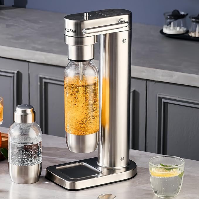 Carbonates Any Drink-Airosia Soda Maker Machine-304 Stainless Steel Sparkling Water Maker, Carbonator Machine with BPA Free Bottles(1L+0.5L) (CO2 Carbonator NOT Included)